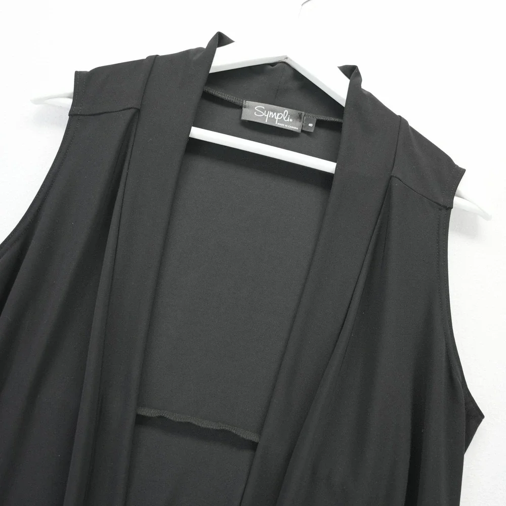 Sympli Black Open‎ Front Sleeveless Cardigan Vest Draped Lagenlook Size 8 Canada